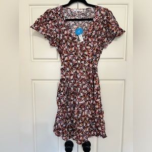 NWT Cupshe Floral Faux Wrap Dress with Flutter Sleeves